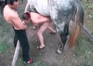 Redhead having a really intense bestiality orgy